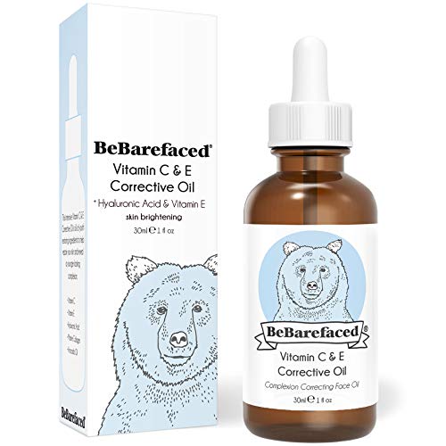 100% Vegana Aceite facial de vitamina E de BeBarefaced – Serum nocturno de vitamina C con ácido hialurónico