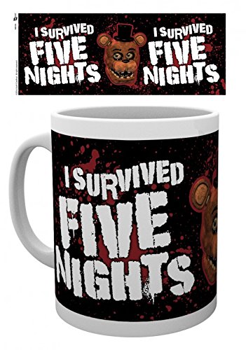 1art1 Five Nights at Freddy'S, I Survived Taza Foto (9x8 cm) Y 1x Pegatina Sorpresa