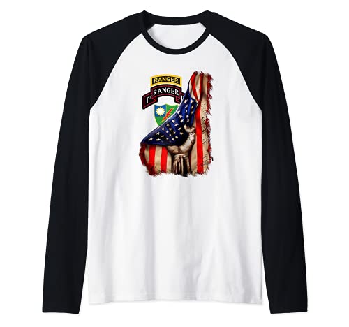 1st Ranger Battalion - American Flag Camiseta Manga Raglan