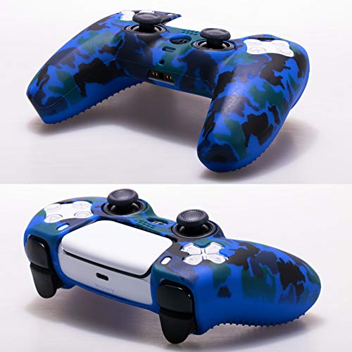 9CDeer 1 x Silicona Transferir Impresión Protector Grueso Cubrir Piel + 10 Apretones de Pulgar para Playstation 5 / PS5 / Dualsense Mando Pintar azul