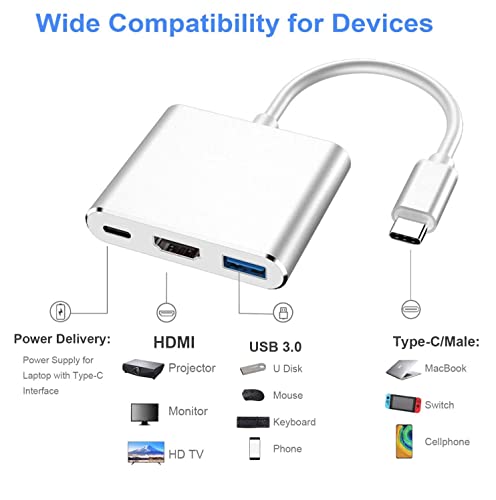 Adaptador USB C a HDMI 4K - Hub Adaptador multipuerto Tipo C con Puerto USB 3.0, Puerto de Cargador USB C Compatible con Nintendo Switch/Galaxy S10/S9 Note 9/ChromeBook