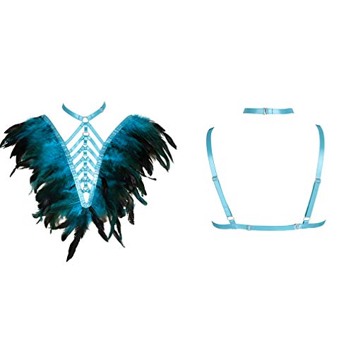 Brasier de plumas para mujer, diseño gótico, para carnaval, Halloween, para el día de la mujer, disfraz de Halloween - verde - Talla Única