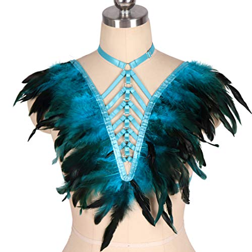 Brasier de plumas para mujer, diseño gótico, para carnaval, Halloween, para el día de la mujer, disfraz de Halloween - verde - Talla Única