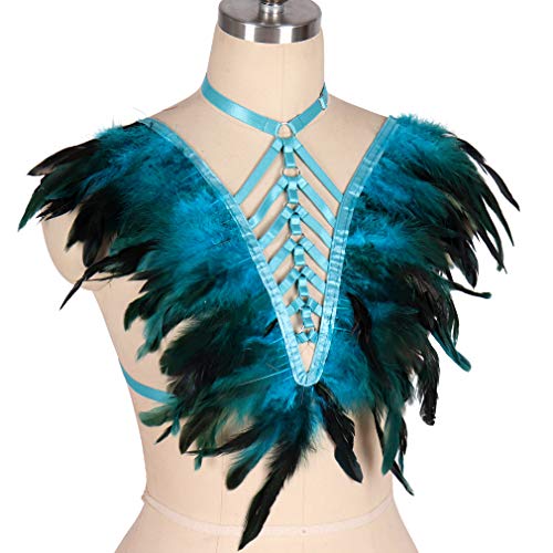 Brasier de plumas para mujer, diseño gótico, para carnaval, Halloween, para el día de la mujer, disfraz de Halloween - verde - Talla Única