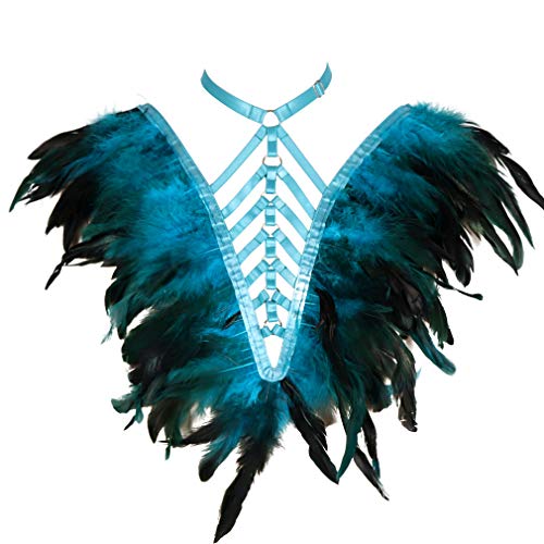 Brasier de plumas para mujer, diseño gótico, para carnaval, Halloween, para el día de la mujer, disfraz de Halloween - verde - Talla Única