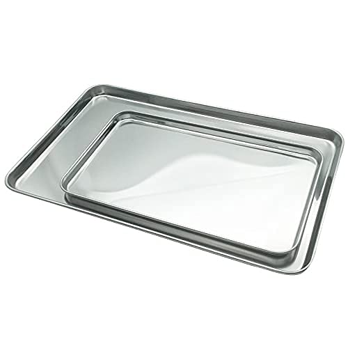 Cake Baking Pastry Storage Trays Stainless Steel Steamed Sausage Dish Rectangle Fruit Plate Restaurant Hotel Bread Loaf Pans (Size : 2 Packs 22.814.81.2CM) (2 Pieces 26.5 * 15.5 * 1.2CM)