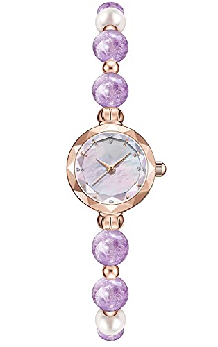 CIVO Reloj de pulsera para mujer con pulsera de perlas, diseño creativo y sencillo, caja de oro rosa, reloj de cuarzo para niñas y mujeres, relojes impermeables, 4 morados., M,