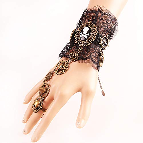 Daimay Guantes sin Dedos bronceadores Steampunk de Encaje Floral gótico Anillo de Pulsera Guantes de Cuentas Vintage Juego de Anillos de Pulsera Nupcial - 1 par - Estilo Pirata