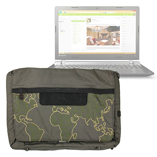 DURAGADGET Bolso con Bandolera Verde con Mapamundi para Portátil Lenovo Ideapad 700 15ISK - con Múltiples Bolsillos