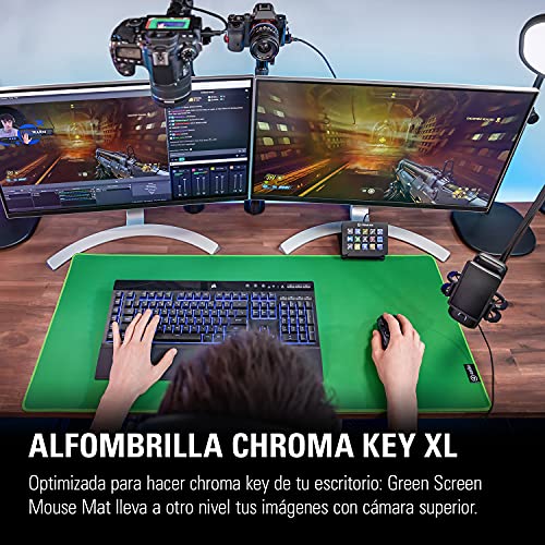 Elgato Green Screen Mouse Mat - Extragrande, Verde Chroma Key, Superficie Deslizante, Bordes cosidos para prevenir el Deshilachado, Base de Goma, Alfombrilla para ratón óptico