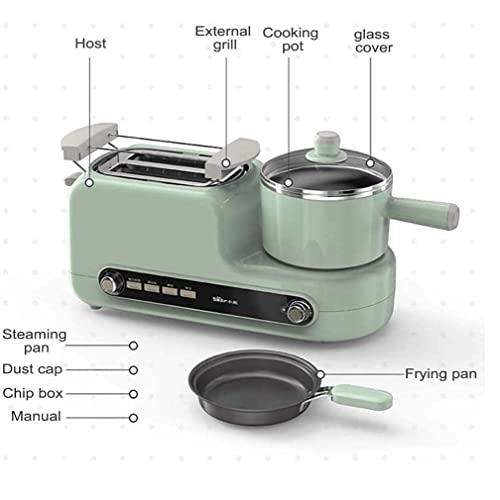 Estación De Desayuno Retro 4 En 1, Horno Eléctrico Multifunción De La Familia De Tostadoras, Horno De Acero Inoxidable, Olla Antiadherente para Huevos Estética Y Práctica