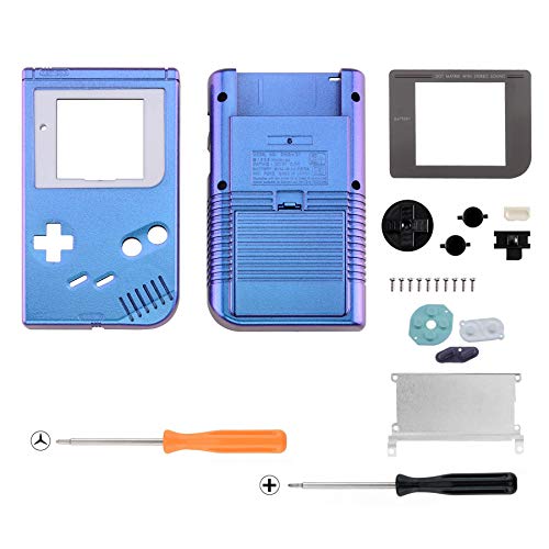 eXtremeRate Carcasa para Gameboy Classic 1989 Funda Protector Placa Cubierta Shell con Botones Plástico de Pantalla para Gameboy Classic 1989 GB DMG-01-NO Incluye Consola Portátil(Azul a Violeta)