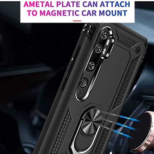 Fetrim Funda para Xiaomi Mi Note 10, Carcasa Shock Absorción de TPU y PC con Anillo de rotación Soporte para Xiaomi Mi Note 10/Mi Note 10 Pro/Mi CC9 Pro Negro