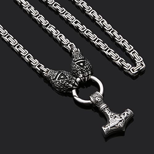 FLQWLL Collar con Colgante De Acero Inoxidable Thor Mjolnir con Pata De Oso King para Hombre, Joyería De Amuleto Vikingo Nórdico con Bolsa De Regalo Valknut,Square Buckle,60cm/23.6 in