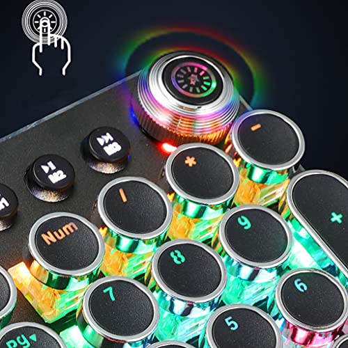 HLLR Teclado Teclado mecánico para Juegos, interruptores Azules, USB inalámbrico, Teclas Redondas de máquina de Escribir Steam Punk Retro inalámbricas geniales