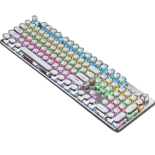 HLLR Teclado Teclado mecánico para Juegos, interruptores Azules, USB inalámbrico, Teclas Redondas de máquina de Escribir Steam Punk Retro inalámbricas geniales