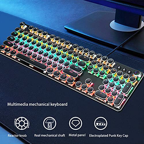 HLLR Teclado Teclado mecánico para Juegos, interruptores Azules, USB inalámbrico, Teclas Redondas de máquina de Escribir Steam Punk Retro inalámbricas geniales