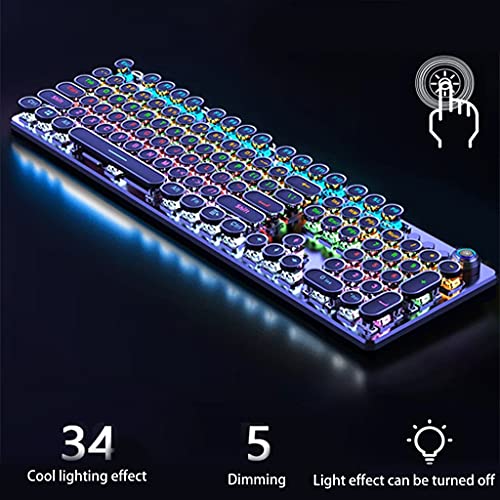 HLLR Teclado Teclado mecánico para Juegos, interruptores Azules, USB inalámbrico, Teclas Redondas de máquina de Escribir Steam Punk Retro inalámbricas geniales