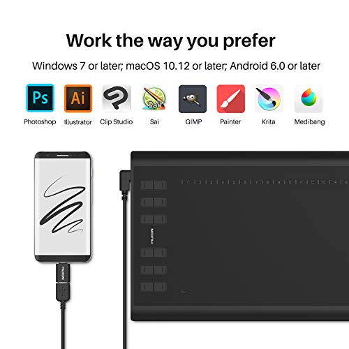 HUION H1060P Tableta de Dibujo Gráfico con área de Trabajo de 10 x 6.25 Pulgadas, Lápiz sin Batería, Compatible con Windows Mac Android, Ideal para Pintar, Editar, Fotos, Enseñar y Trabajar en Línea