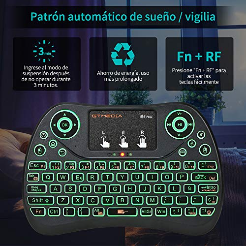 I8S 2.4G Mini Teclado inalámbrico con retroiluminación del Panel táctil, combinación de Mouse con Teclado Recargable Remoto USB, 77 Teclas Teclado multitáctil para computadora portátil/Smart TV