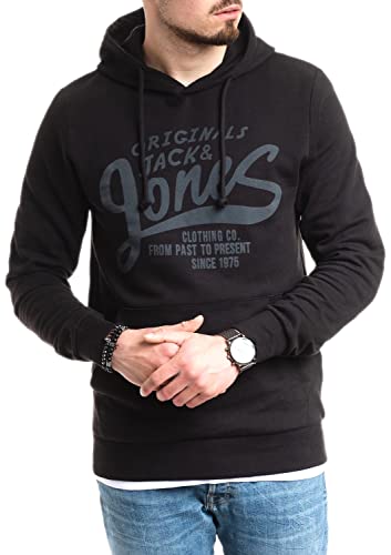 Jack and Jones - Sudadera con capucha para hombre, cuello redondo, estampado, Black Origin/Slim 875, L