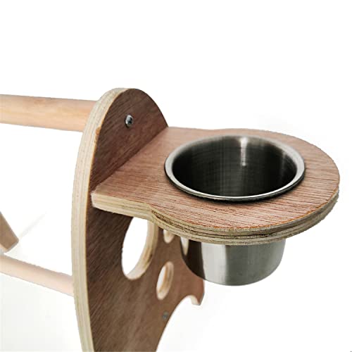 JYF Parrot Bird Perch Table Top Stand Bird Playground Parrot Birdcage Madera natural con alimentador Tazas Juguetes para periquitos Plataforma de perca para loros Stand