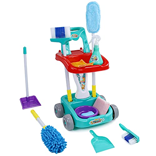 Kit de Carrito de Limpieza Juguete Bebes Juguetes Juegos de Carros de Juguetes con Escoba Fregona Juguete Cepillo y Recogedor Infantil Juego de Rol Regalo Educativos Niña Niño 3 4 5 Años