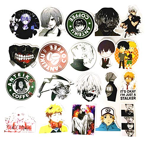 Laoji 50 pegatinas de anime Tokyo Ghoul y 2 llaveros, impermeables Tokyo Ghoul paquete de pegatinas para computadora portátil, coche, botella de agua, equipaje, PS4 (Tokyo Ghoul)