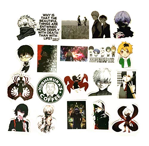 Laoji 50 pegatinas de anime Tokyo Ghoul y 2 llaveros, impermeables Tokyo Ghoul paquete de pegatinas para computadora portátil, coche, botella de agua, equipaje, PS4 (Tokyo Ghoul)