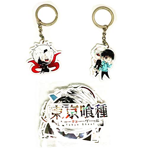 Laoji 50 pegatinas de anime Tokyo Ghoul y 2 llaveros, impermeables Tokyo Ghoul paquete de pegatinas para computadora portátil, coche, botella de agua, equipaje, PS4 (Tokyo Ghoul)