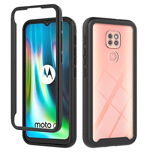 Liner Funda para Motorola Moto E7 Plus / G9 Play, Estuche Antigolpes Transparente PC Carcasa Doble Bumper Silicona TPU y Built-in Marco, Ligero Caso para Motorola Moto E7 Plus / G9 Play - Negro/Claro