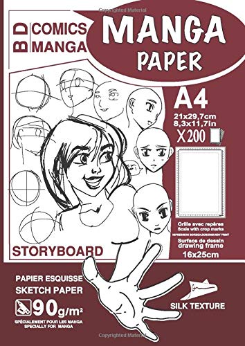 MANGA PAPER STORYBOARD: Manga Cartoon Paper | Grid with Markers | blank comic strips | A4 - Drawing Area (16x25cm) | 200 Sheets | ... BURGUNDY cover - Practice drawing