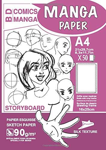 MANGA PAPER STORYBOARD: Manga Cartoon Paper | Grid with Markers | blank comic strips | A4 - Drawing Area (16x25cm) | 50 Sheets | ... VIOLET cover - Practice drawing