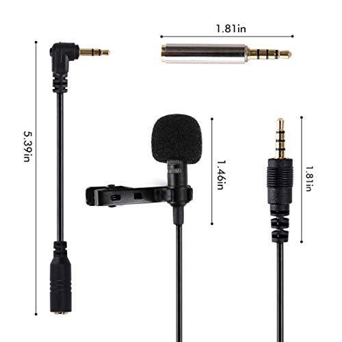 Micrófono de Solapa, omnidireccional lavalier Micrófono de Condensador de 5.6pies Audio Cables para Grabación Entrevista/Videoconferencia/Podcast/Dicción de Voz/Phone