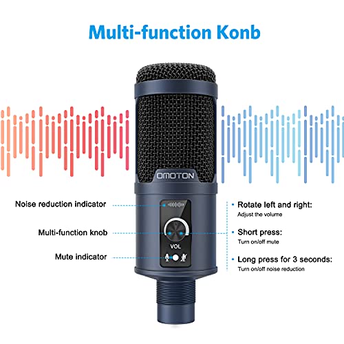 Micrófono USB Podcast PC, OMOTON Kit de Micrófono Condensador para Estudio, Grabación, YouTube, Streaming, Gaming, con Soporte de Trípode y Filtro Pod [Super Reducción de Ruido] [192kHz/24Bit] (Azul)