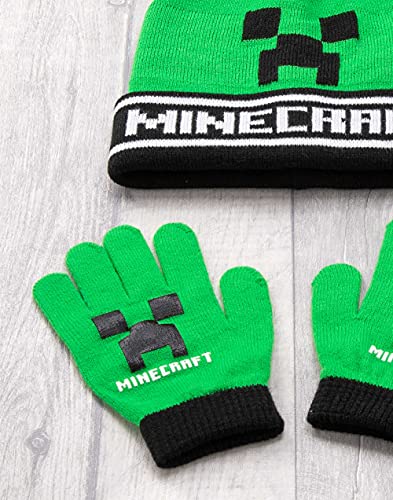 Minecraft Kids Bobble Hat Gloves Set Creeper Tejido Game Gamer Regalo Un tamaño