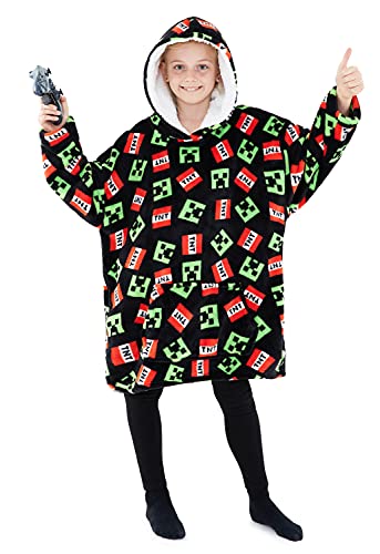 Minecraft Sudadera Niña, Sudadera con Capucha, Manta con Mangas de Forro Polar, Regalos para Gamers (Negro)