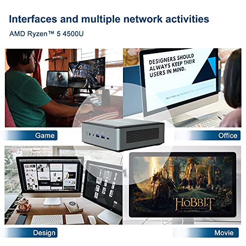 Mini PC AMD RYZEN 5 4500U Hasta 4.0 GHz| 16 GB RAM 512 GB PCIe SSD| Gráficos de Radeon| Windows 10 Pro| Intel Wifi6 AX200 BT 5.1|4K HDMI/DP/USB-C|2x RJ45| 4x USB 3.0 2x USB 3.1 Factor de Forma Pequeña