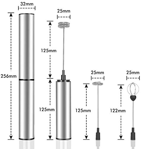 MOSUO Espumador de Leche Eléctrico, USB Recargable Batidor de leche de Acero Inoxidable con Cabezal Doble/Simple y Batidor de Globo, Mini Batidora para Huevos Cafe Latte Cappuccino
