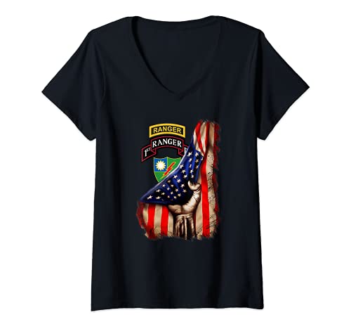 Mujer 1st Ranger Battalion - American Flag Camiseta Cuello V