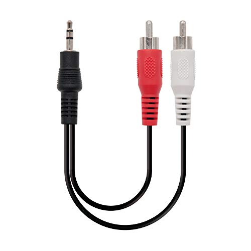 NanoCable 10.24.0300 - Cable audio estereo a 2 RCA, JACK 3.5/M-2xRCA/M, macho-macho, negro, 0.3mts