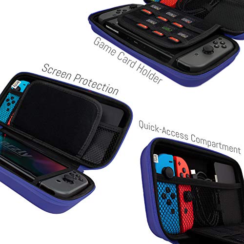 Orzly Estuche de Transporte Compatible con Nintendo Switch y New Switch OLED Console - Azul Estuche Protector Duro portátil de Viaje Estuche con Bolsillos para Accesorios y Juegos