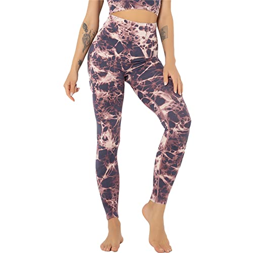 Pantalones de yoga ajustados con teñido anudado para mujer, pantalones deportivos con estampado de teñido anudado, pantalones deportivos casuales para mujer., Morado (, M