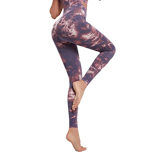 Pantalones de yoga ajustados con teñido anudado para mujer, pantalones deportivos con estampado de teñido anudado, pantalones deportivos casuales para mujer., Morado (, M