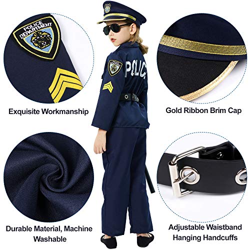 Policía Disfraz Niño con Policía Equipo Policía Camisa Pantalones Sombrero Cinturón Policía Placa Esposas Gafas de Sol Walkie Talkie Policía Juguete Kit para Niños Halloween Fiesta Carnaval (S)