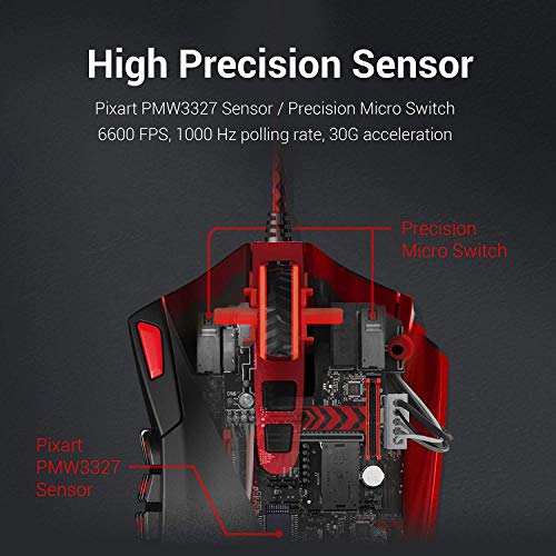 Redragon M901-2 Ratón para Juegos con Cable con 12400 DPI Programable Iluminación, 18 Botones Programables, PERDICIONES3 MMO Ratón, 12 Botones Laterales, 5 Perfiles de Usuario Programables para PC