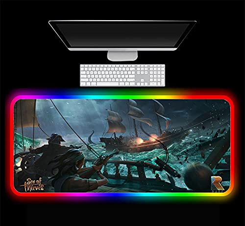 Sea of ​​Thieves Game Alfombrilla de Ratón RGB Gamers Extend Game Desk Office Teclado de Juegos Profesional Pc Alfombrilla con Retroiluminación Led Regalo, 35.43 Pulgadas X15.74 Pulgadas