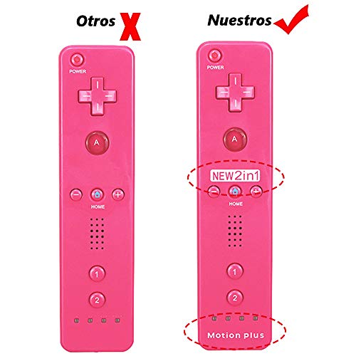 Tanouve Mando para Wii/Wii U,2 en 1 Mando con Motion Plus Mando a Distancia Inalámbrico Control Remoto con Correa de Pulsera Incorporado Acelerador para NintendoWii/Wii U(Rosa)