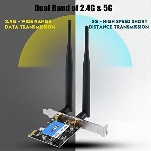 Tarjeta inalámbrica PCI Express, Tarjetas de Interfaz de Red Bluetooth 433Mbps de Banda Dual 2.4G / 5G WiFi para máquinas publicitarias/PC/Escritorio