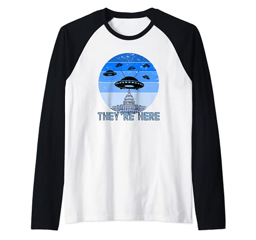 They're Here Space Aliens UFO Extraterrestrials Wa DC Camiseta Manga Raglan